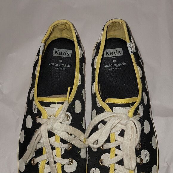 Kate Spade Keds Black Apple Print Lace Up Casual Champion Sneakers Women Size 10 - Picture 5 of 10